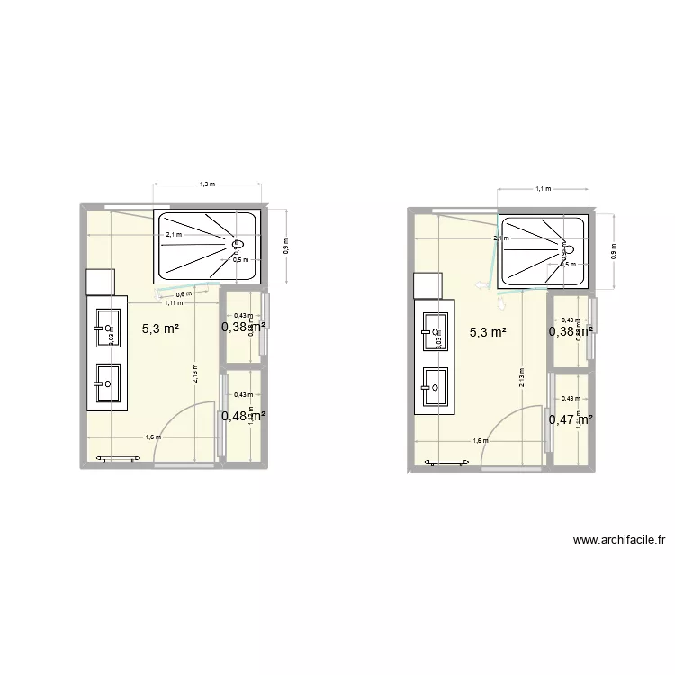 Salle d\'eau 13 03 2026. Plan de 6 et 12 m² Salle d\'eau 13 03 2026. Plan de 6 et 12 m²