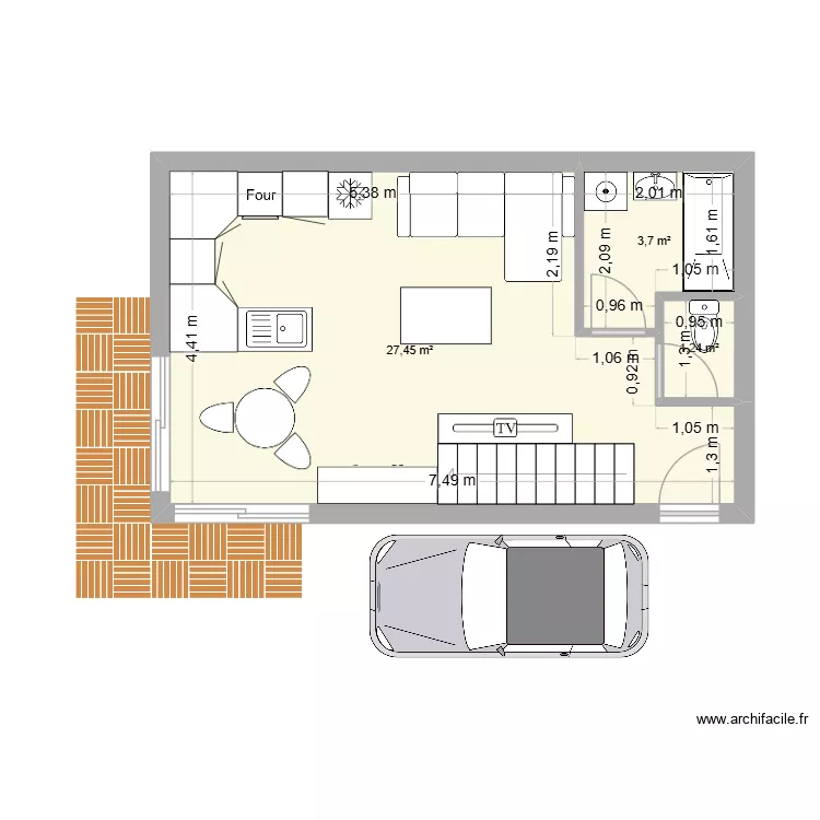MAISON ETAGE. Plan de 3 pièces et 32 m²