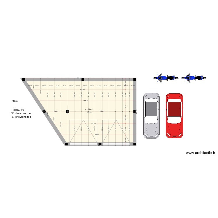 Garage. Plan de 1 pièce et 42 m2