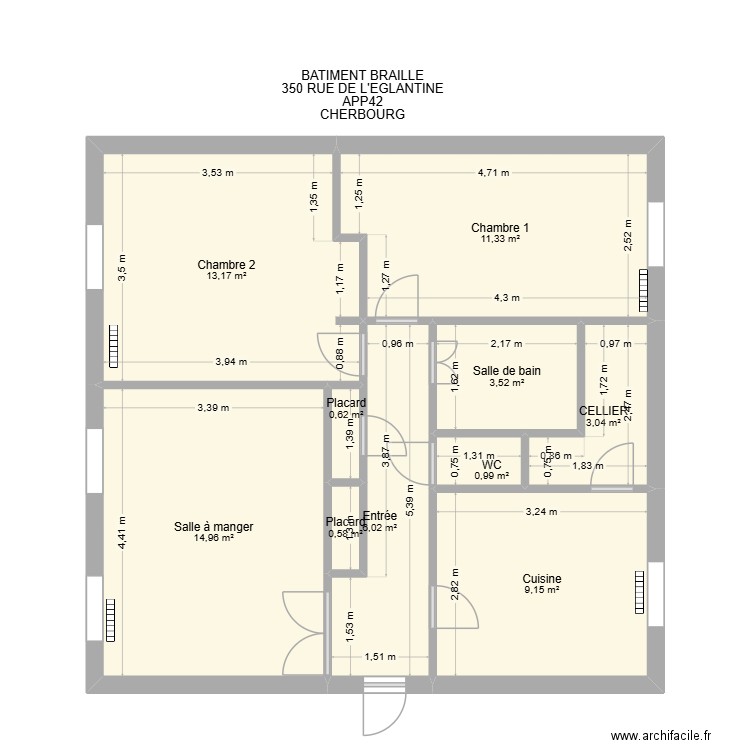 BAT BRAILLE APP42. Plan de 10 pièces et 63 m2