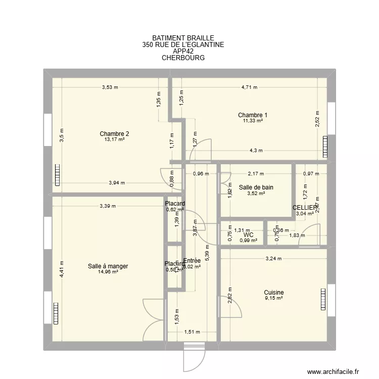 BAT BRAILLE APP42. Plan de 10  et 63 m²