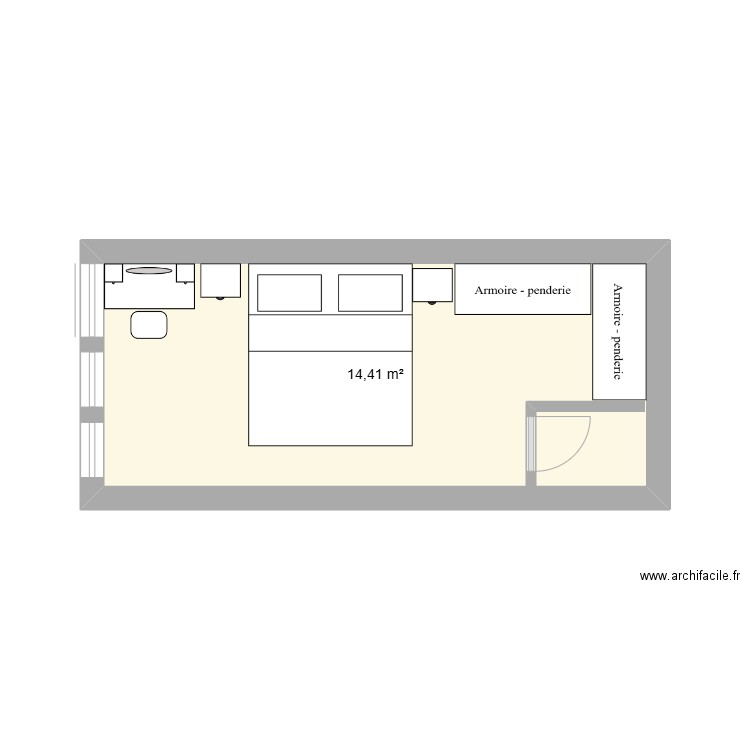 CHAMBRE AYMEN Eya. Plan de 1 pièce et 14 m2