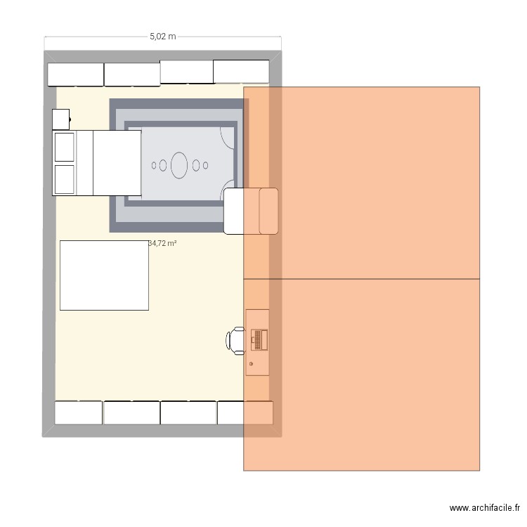 Laura. Plan de 1 pièce et 35 m2
