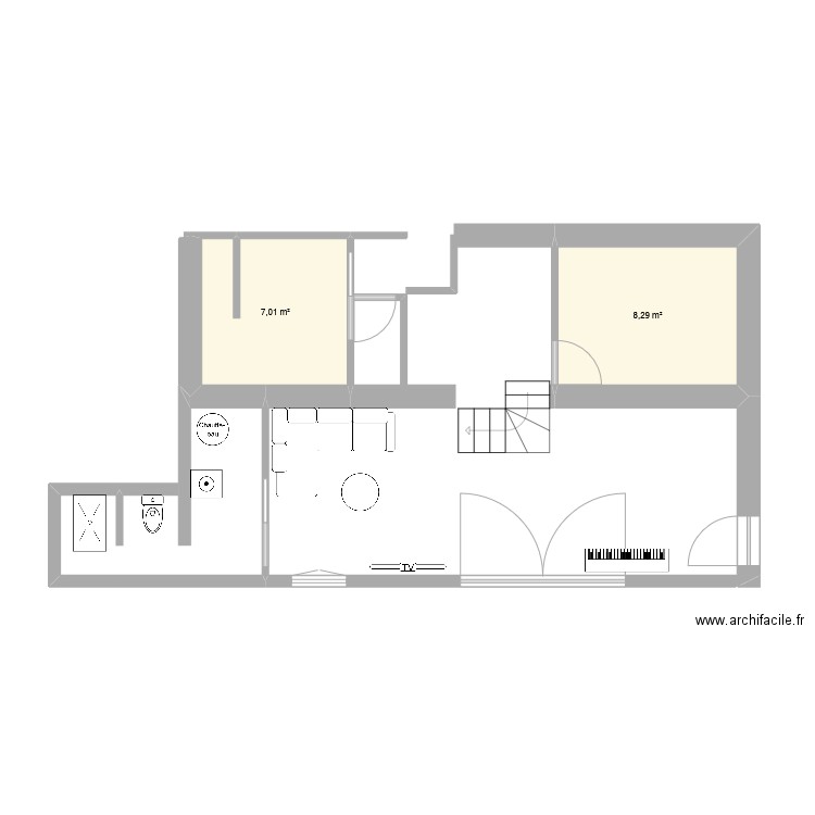 PROJET T2 SALON. Plan de 2 pièces et 15 m2