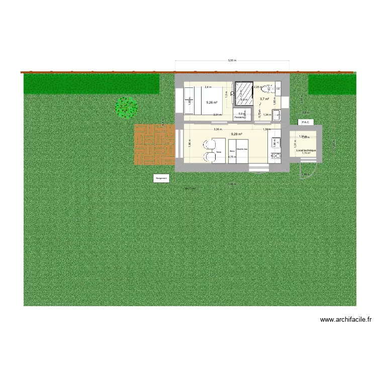 Local piscine V3. Plan de 4  et 20 m²