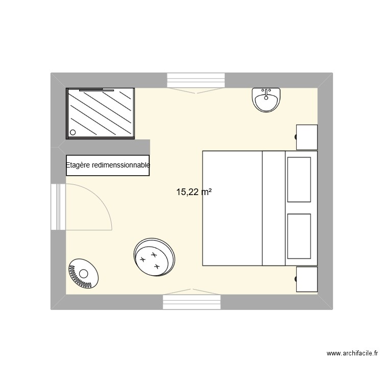 pigeonnier lit 200x200. Plan de 1 pièce et 15 m2