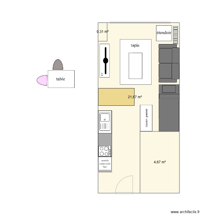 Oudlaan 523 W57 Utrecht test. Plan de 3 pièces et 27 m2