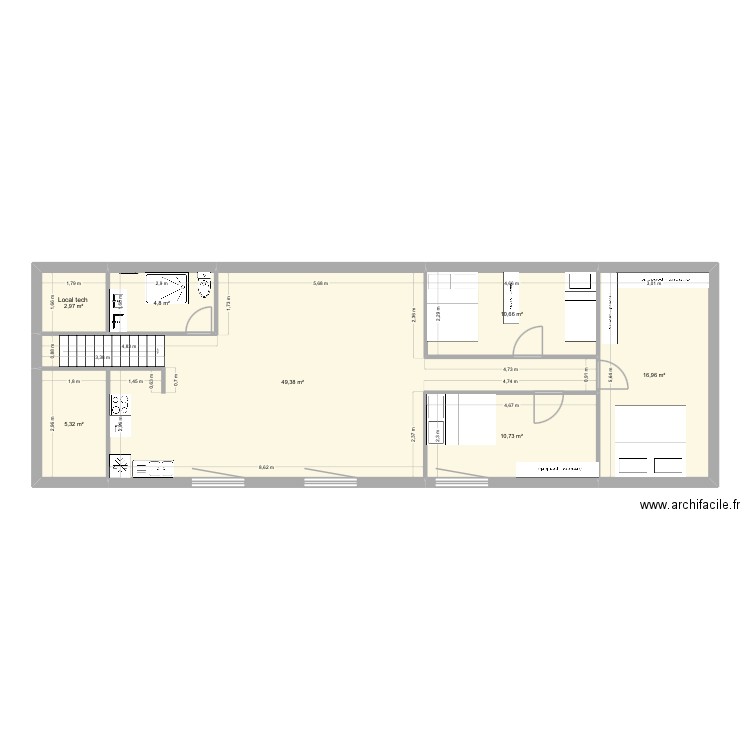 ETAGE. Plan de 7 pièces et 101 m2