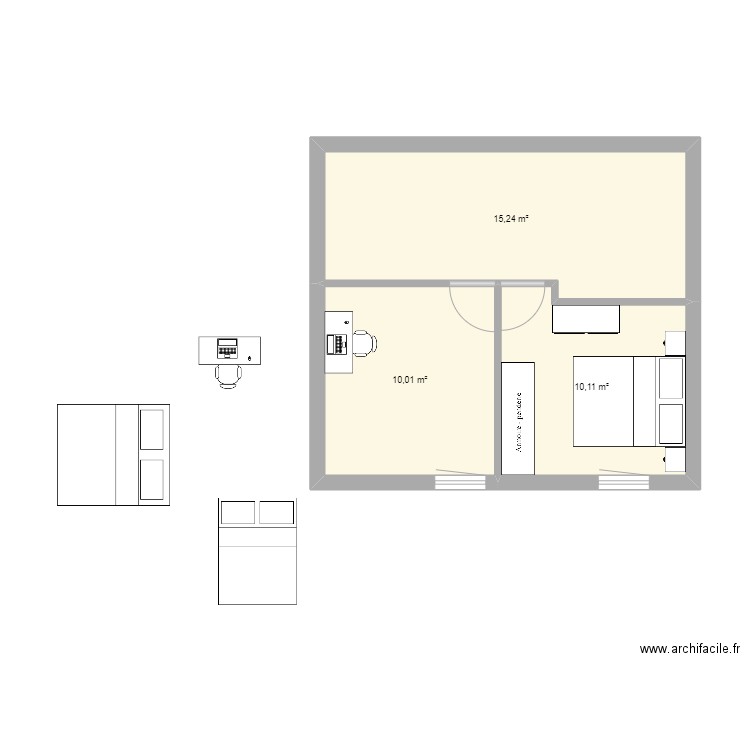 maison. Plan de 3 pièces et 35 m2