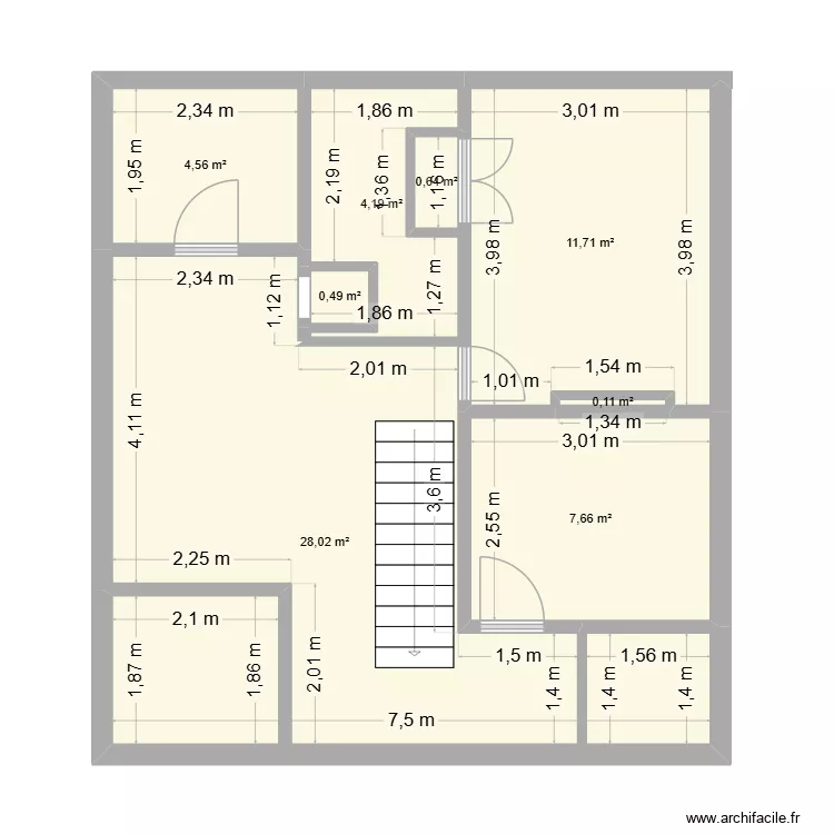 premier &eacute;tage. Plan de 8  et 57 m²