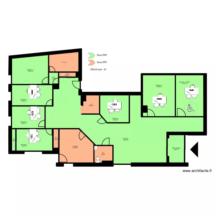 Cluses RDC - ERP. Plan de 32  et 208 m²