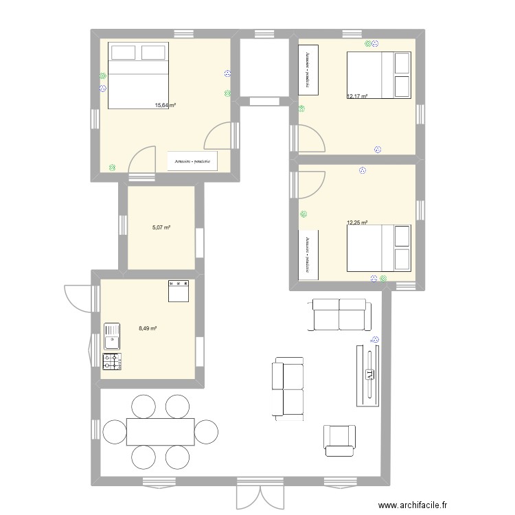 projet maman. Plan de 5 pièces et 54 m2