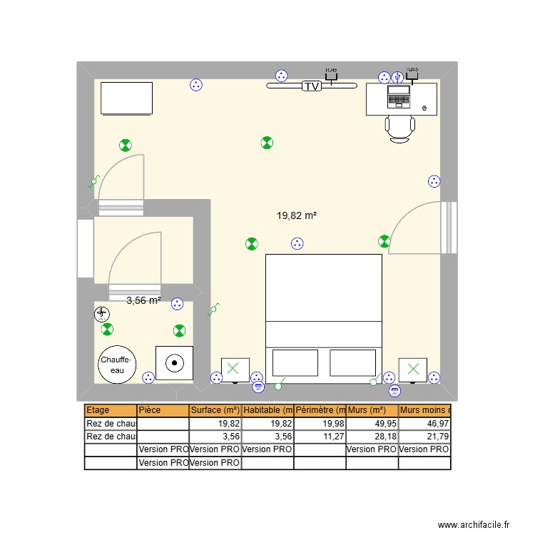 maison TRIAIZE chambre. Plan de 2 pièces et 23 m2