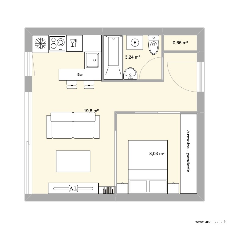 projet full reno. Plan de 4 pièces et 32 m2