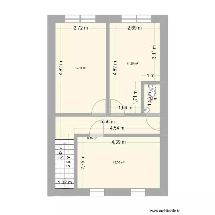 &eacute;tage. Plan de 5 Pièces et 46 m²