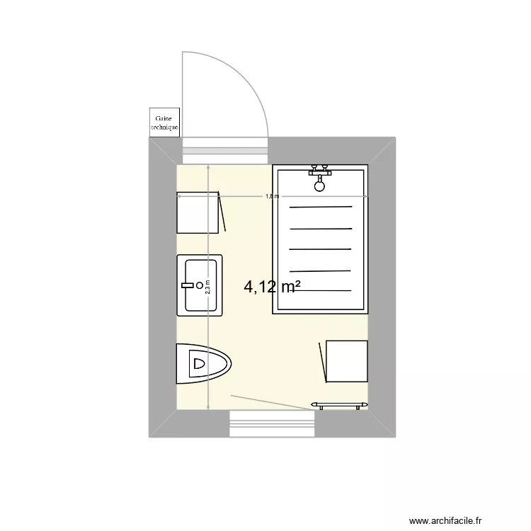 salle de bain ch du rossignol. Plan de 1  et 4 m²