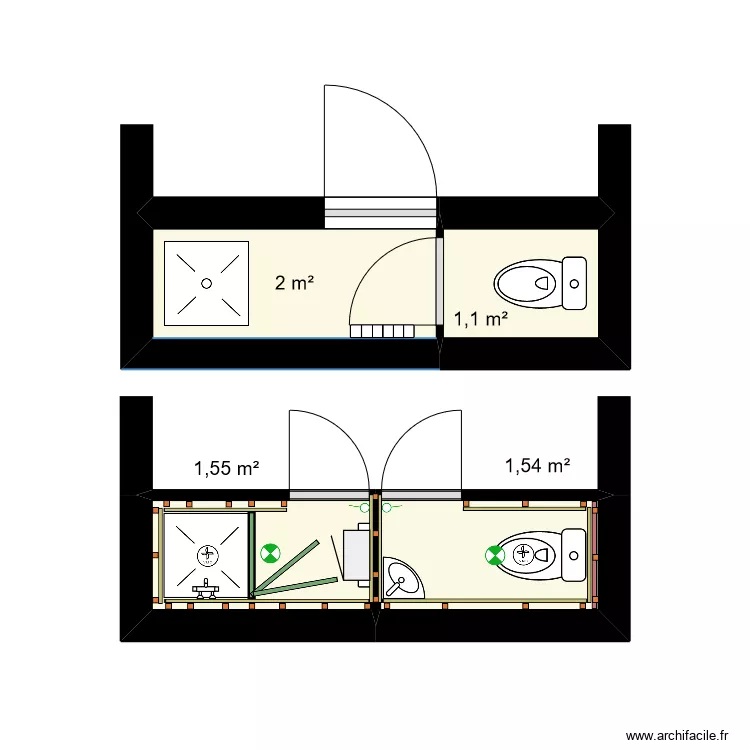 Douche WC. Plan de 