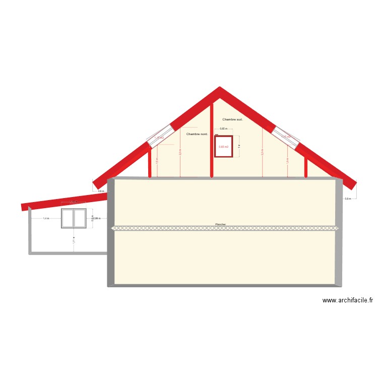 Façade OUEST vue en coupe 20.08.2025. Plan de 4 pièces et 67 m2