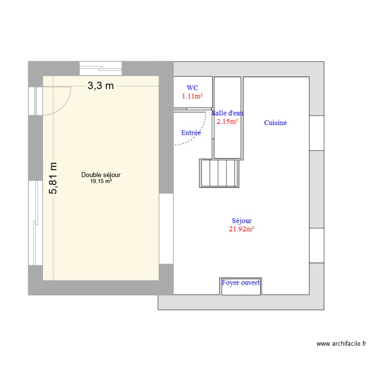 Extension 3. Plan de 1 pièce et 19 m2