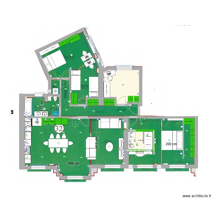 a base cotée Jaures projet amandine final remodeling chambre enfant. Plan de 3 pièces et 107 m2