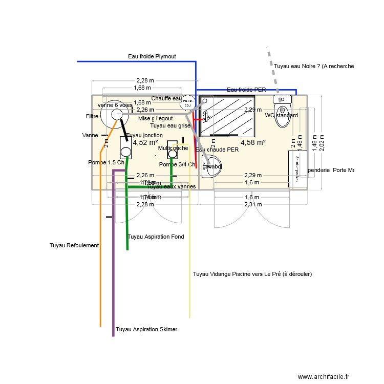 Chalet Isabelle Plomberie. Plan de 2 pièces et 9 m2