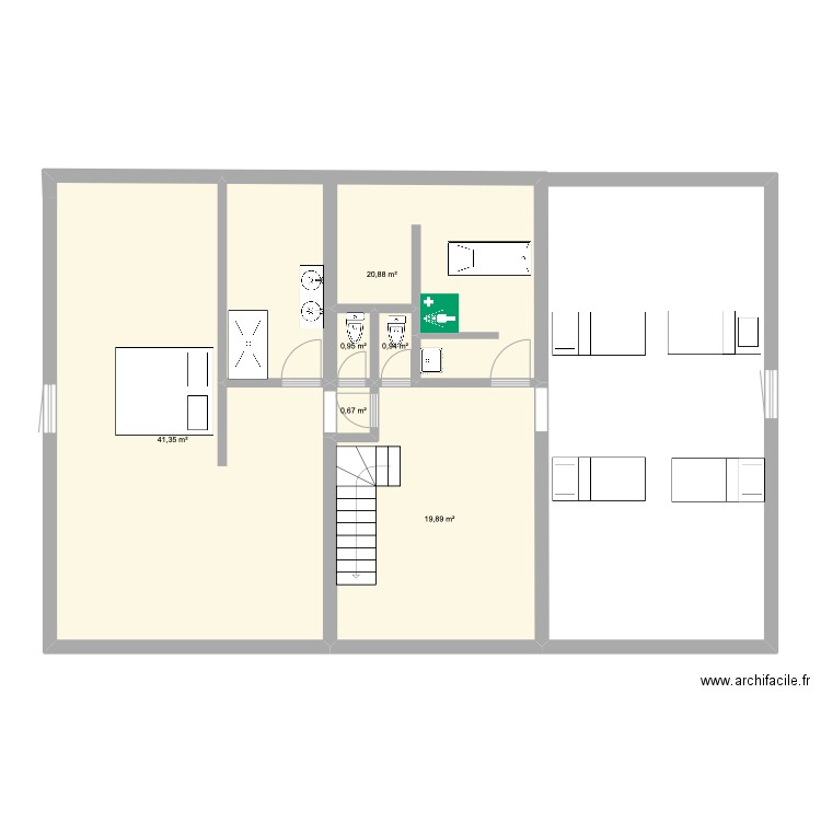 étage. Plan de 6 pièces et 85 m2
