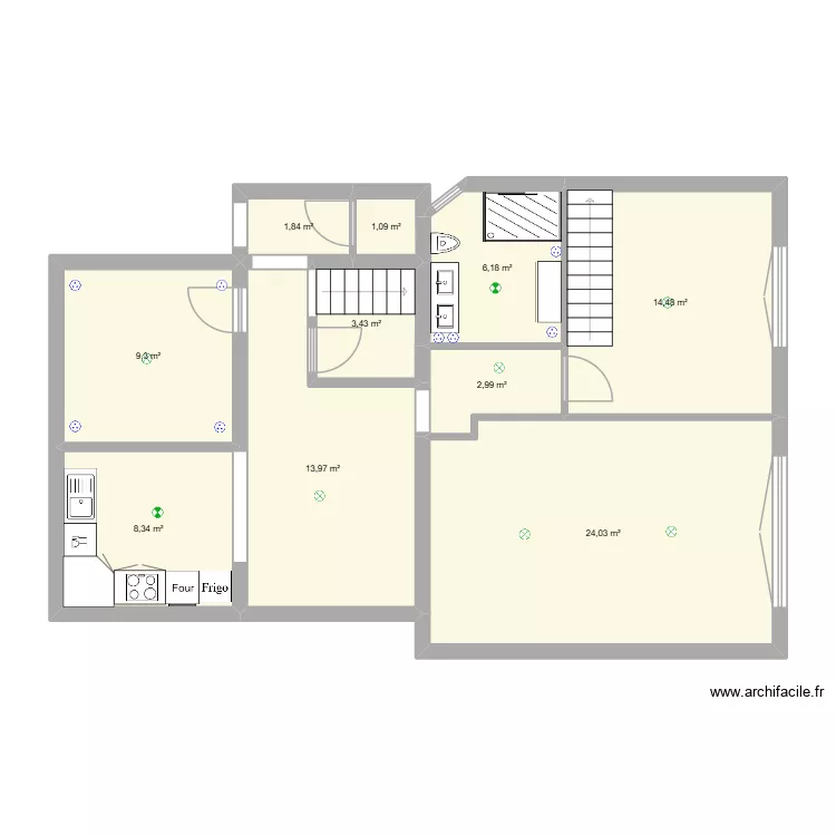Chambre 1 + Salle de bain. Plan de 10 pièces et 86 m²