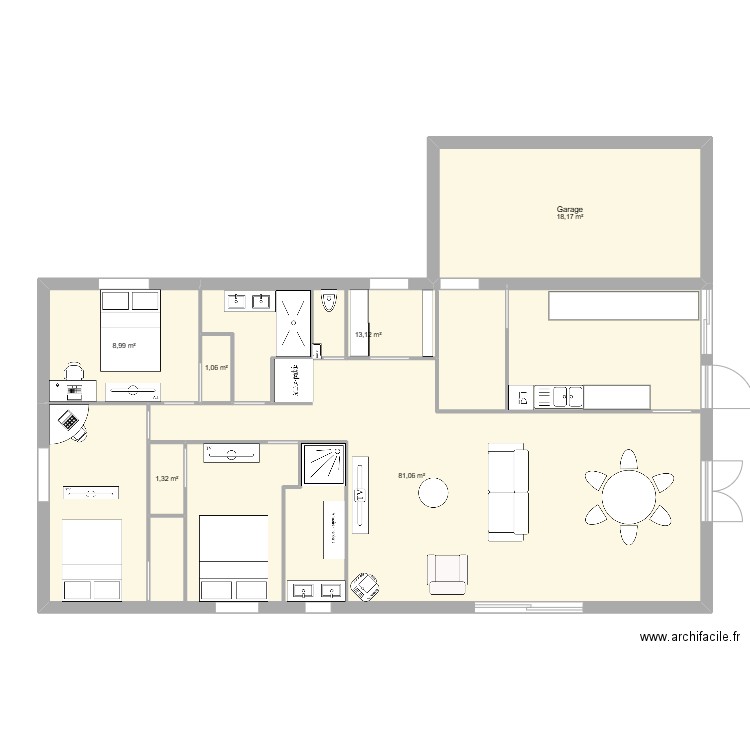 2eme jet. Plan de 6 pièces et 124 m2