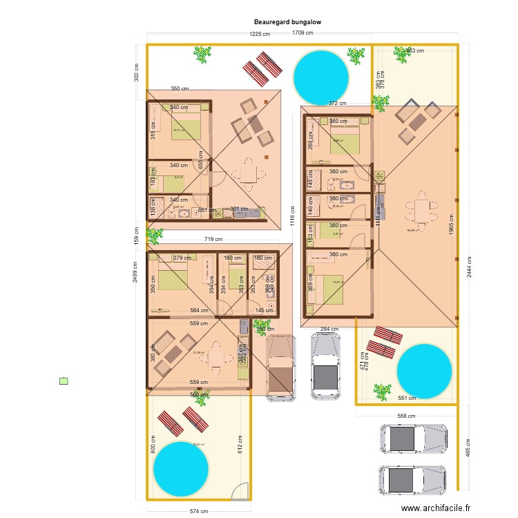 Beauregard bungalow. Plan de 12 pièces et 235 m2