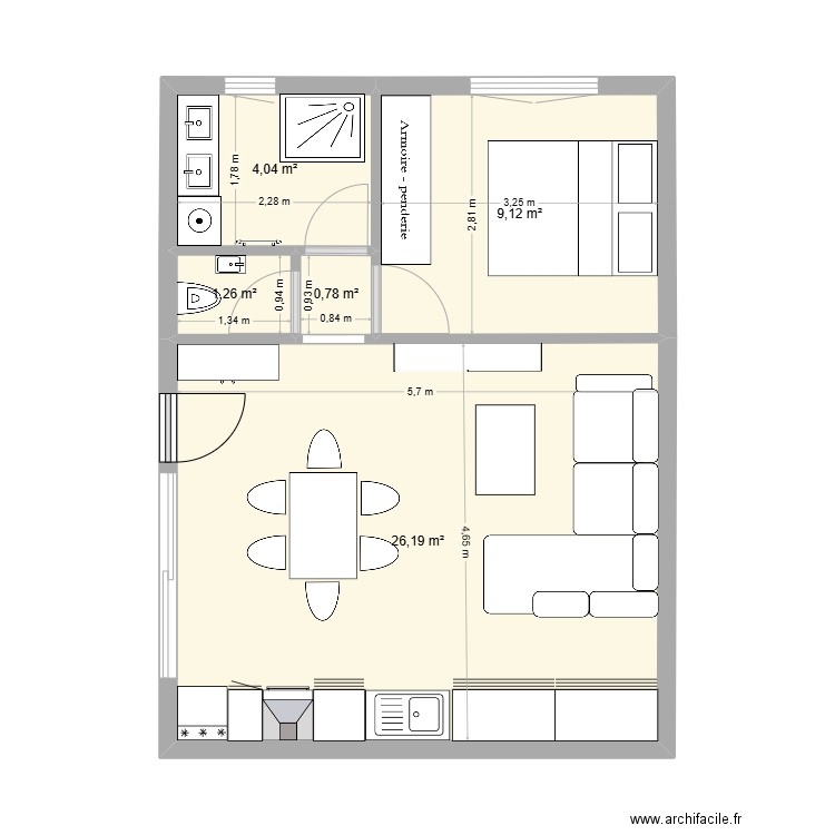 projet appartement Béa et Arnaud. Plan de 5 pièces et 41 m2