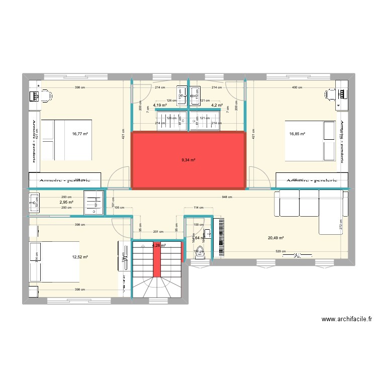 BOUTEAU R+1 V3. Plan de 10 pièces et 93 m2