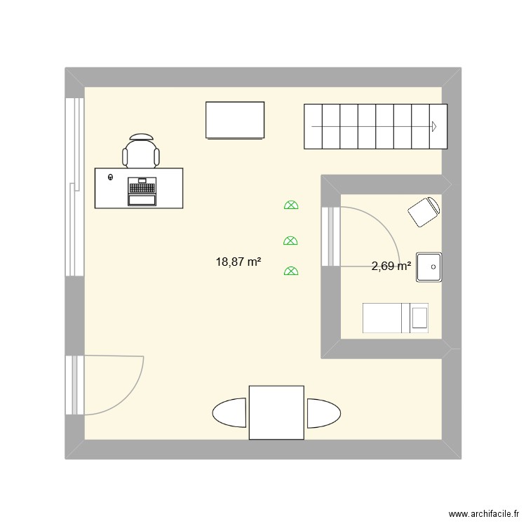 caprice de femme. Plan de 2 pièces et 22 m2