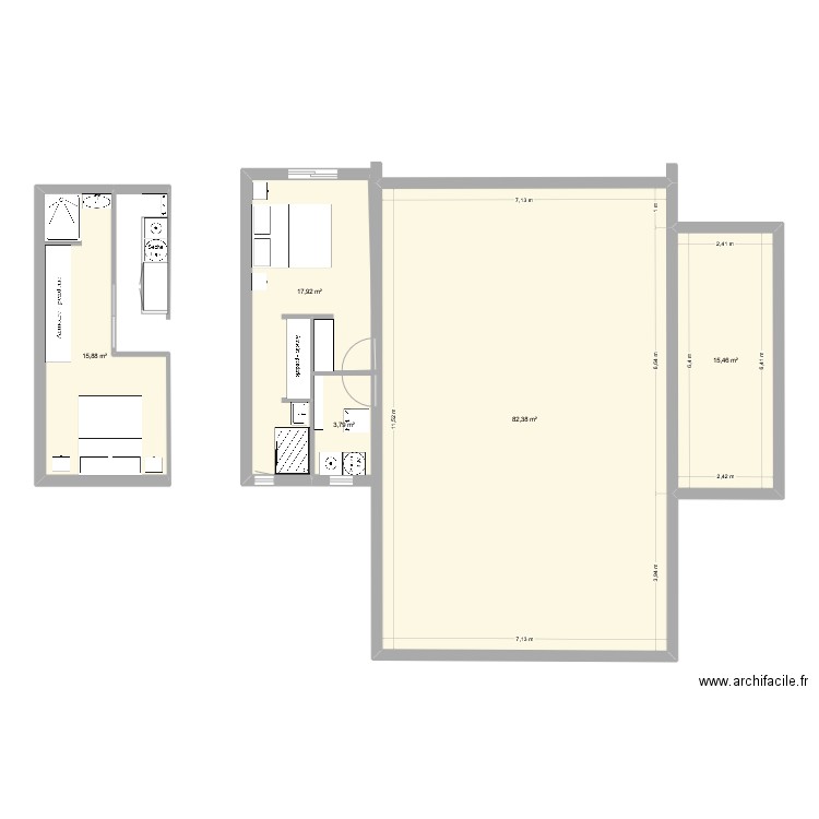 extension voisin. Plan de 5 pièces et 135 m2