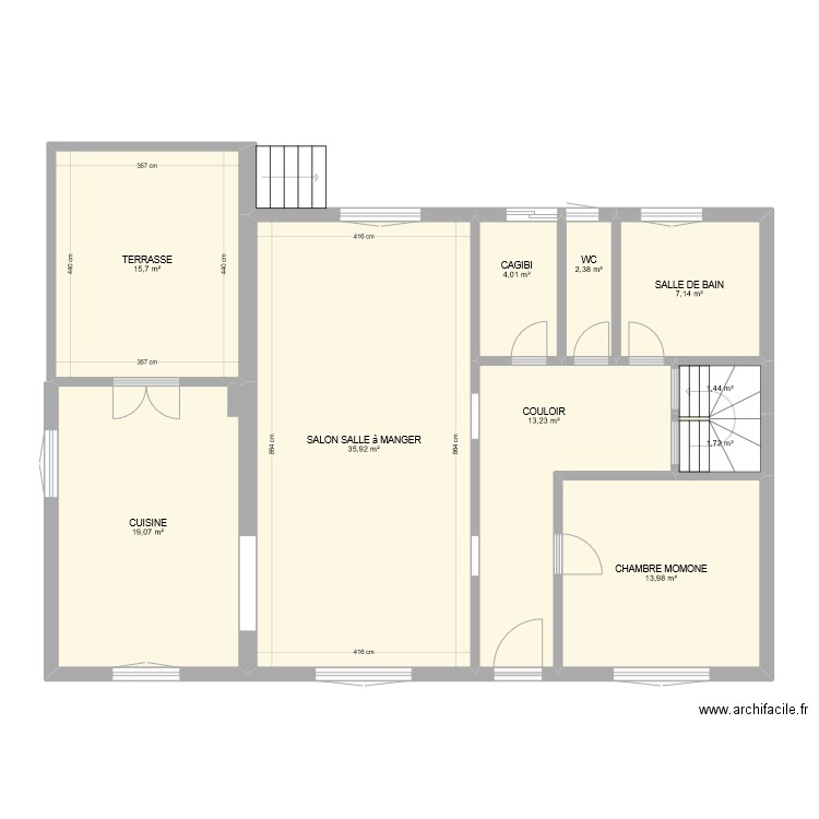 PREMIER ÉTAGE. Plan de 10 pièces et 115 m2