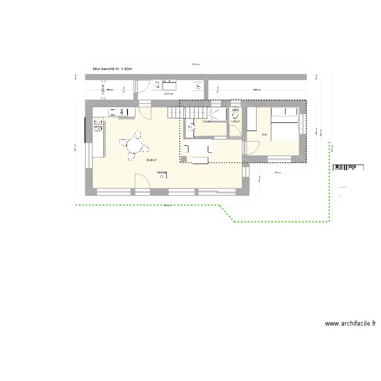 La Cout der. Plan de 8 pièces et 74 m2