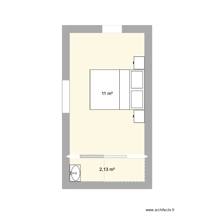 chambre parentale. Plan de 2 pièces et 13 m2