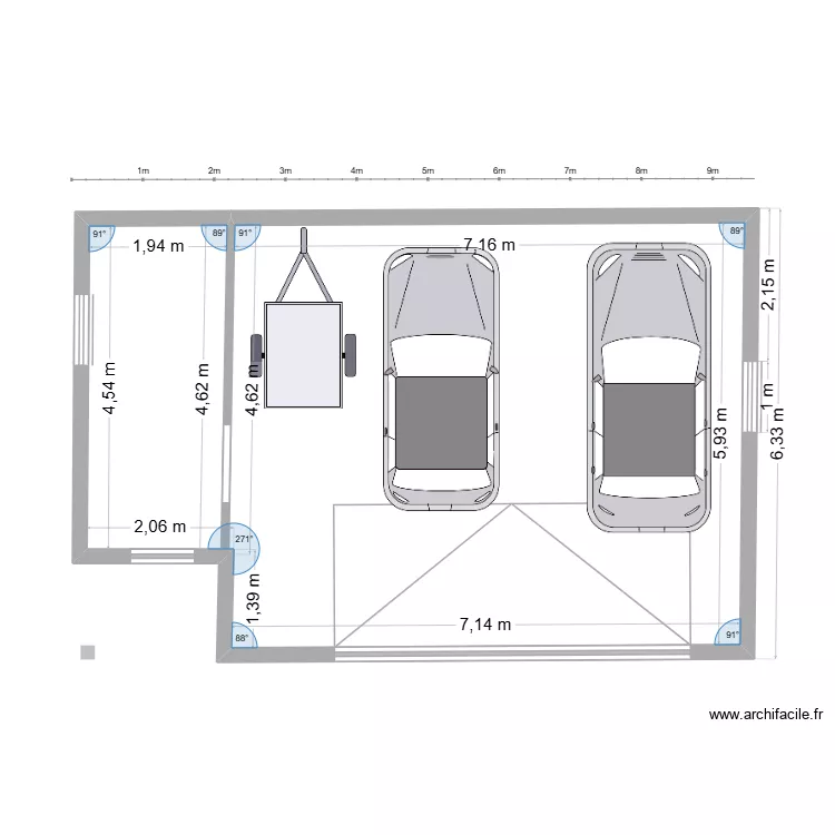 esquisse garage double. Plan de 1  et 51 m²
