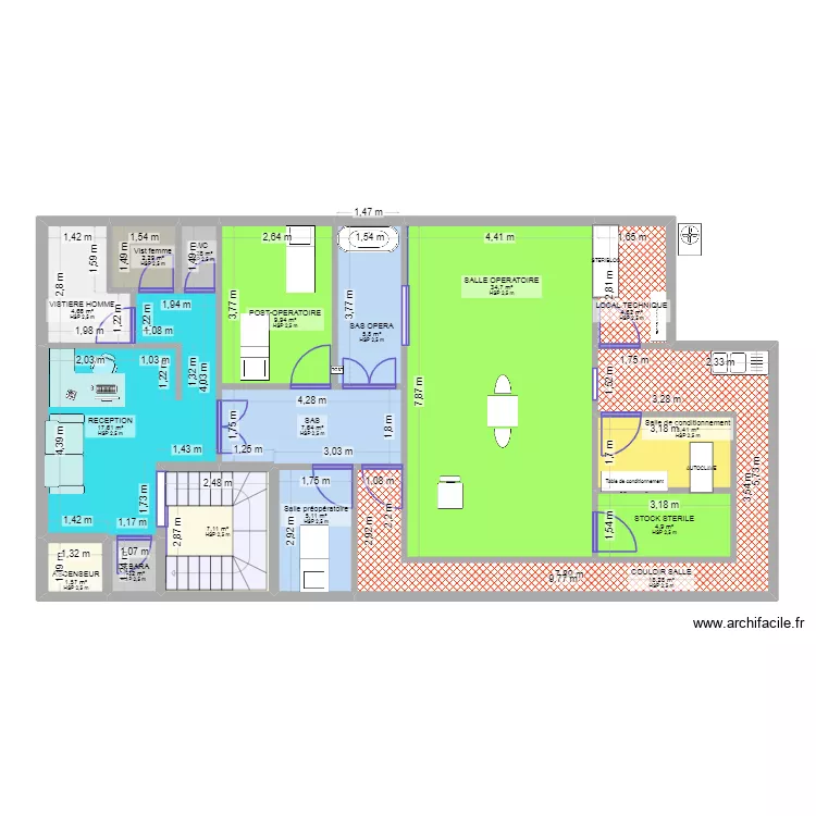 bloc operatoire Dr beka. Plan de 16  et 132 m²
