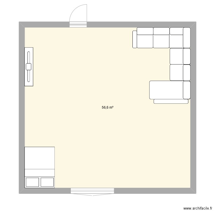 ChambreDaykar. Plan de 1 pièce et 57 m2