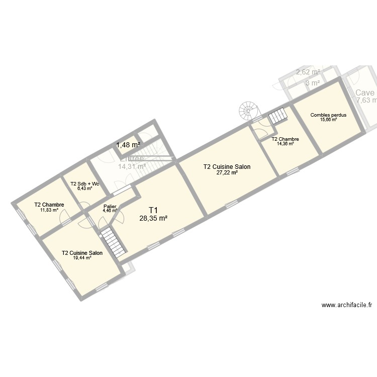 Immeuble PSP projeté 1. Plan de 27 pièces et 368 m2