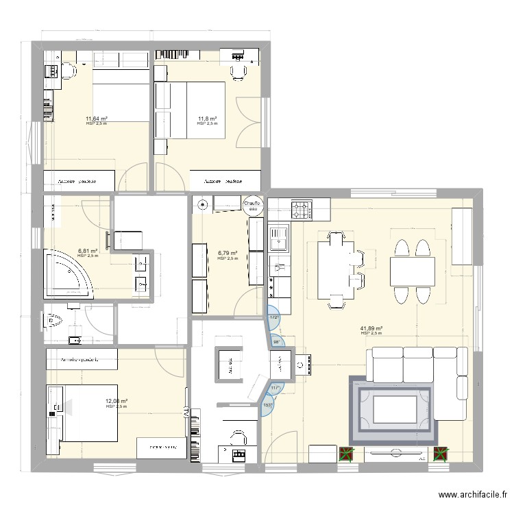Projet2025. Plan de 6 pièces et 91 m2