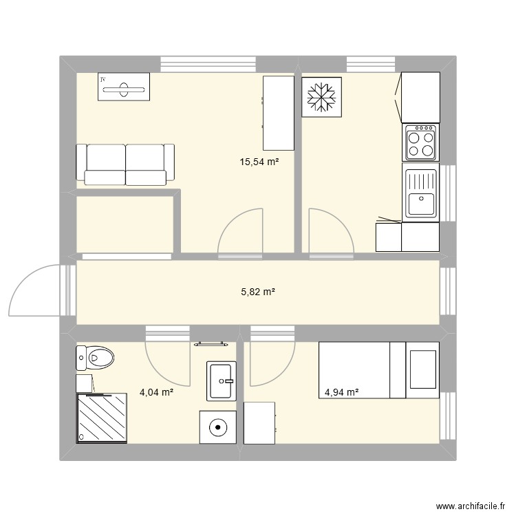 oral UE 5 (sans aménagements). Plan de 4 pièces et 30 m2