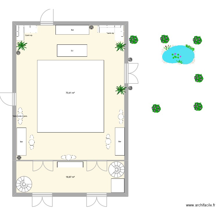 boite de nuit. Plan de 2 pièces et 87 m2