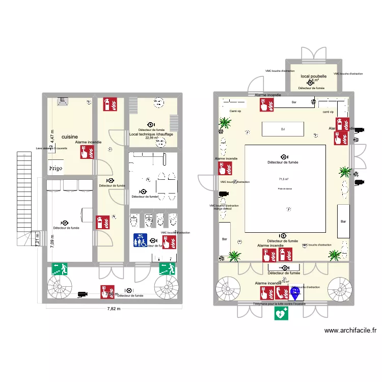 boite de nuit. Plan de 5  et 127 m²