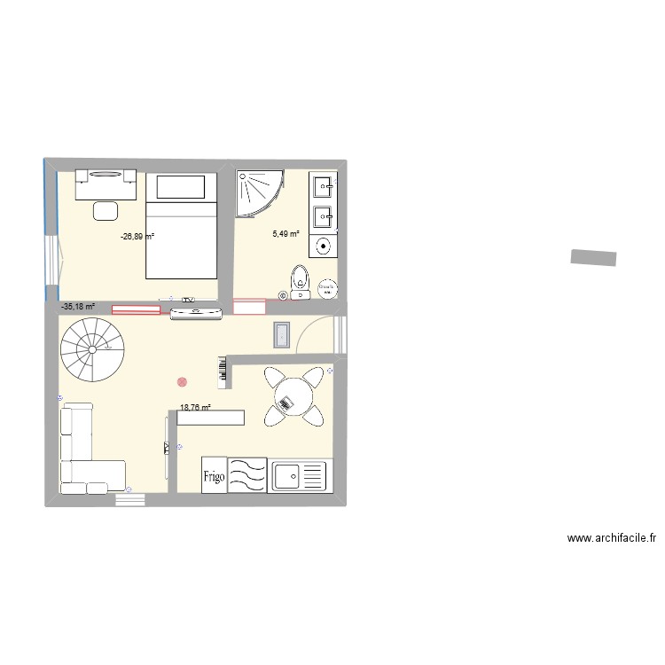 PLAN PIECE AVEC LAVE LINGE. Plan de 4 pièces et 33 m2