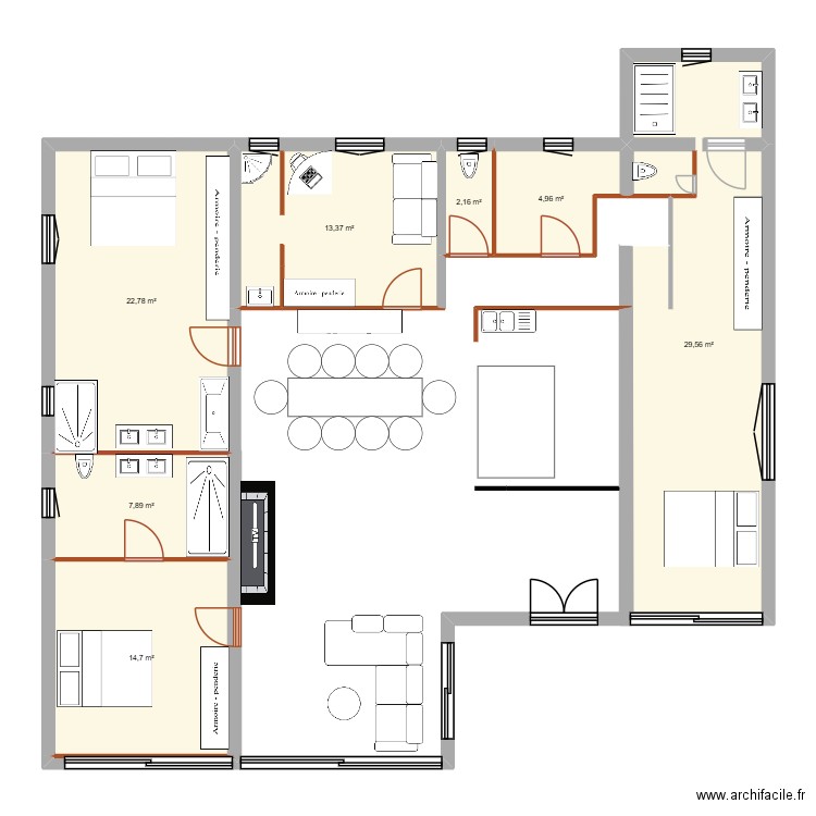 fact. Plan de 7 pièces et 95 m2
