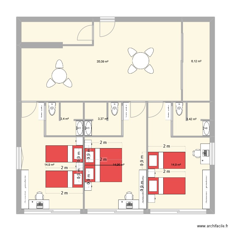 chambre. Plan de 8 pièces et 96 m2