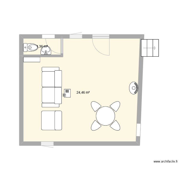 salon. Plan de 2 pièces et 26 m2