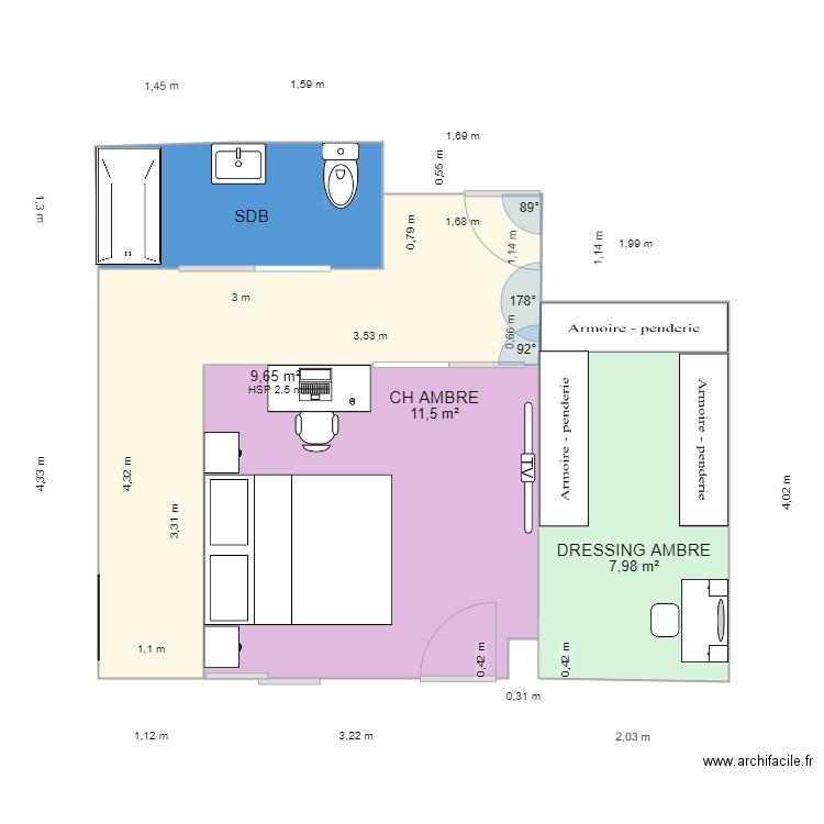 Futur chambre Ambre. Plan de 4 pièces et 33 m2