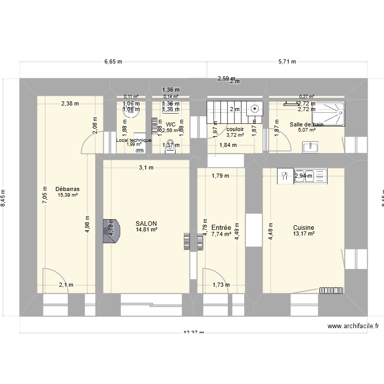 lalaye 6. Plan de 11 pièces et 65 m2